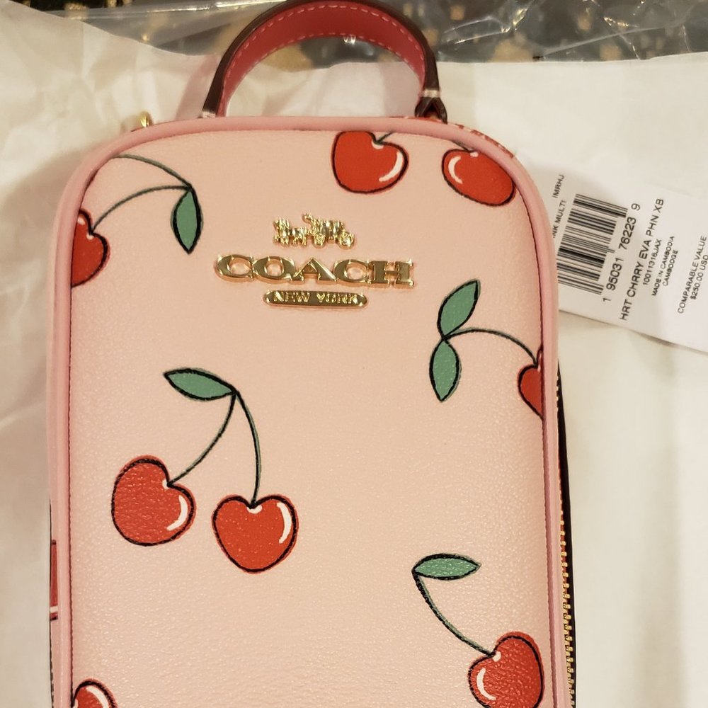Coach Eva Phone Crossbody purse bag With Heart Cherry Print